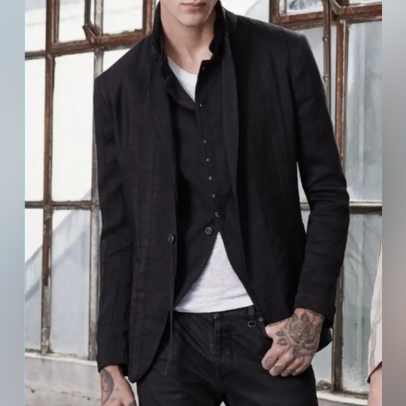John Varvatos - 2 Piece Made In Italy Striped Black Linen Blazer and Vest (Set)